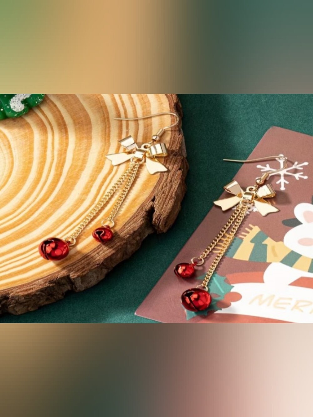 $8 Each Or Bundle 5/$20 Gold Bow Drop Christmas Earrings with Red Bell Charm